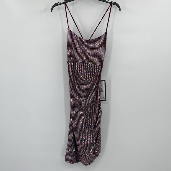 City Studio Slim Red Juniors' Sparkle Cowl-Back Bodycon Dress Size Medium - Picture 2 of 10